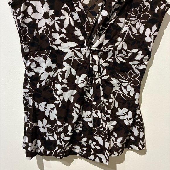 Liz Claiborne Brown & White Sleeveless Floral Blouse - Women's S - Picture 2 of 11